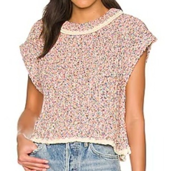Free People Women's Medium Pink Desert Heat Knit Sleeveless Cropped Sweater Vest - Picture 1 of 5